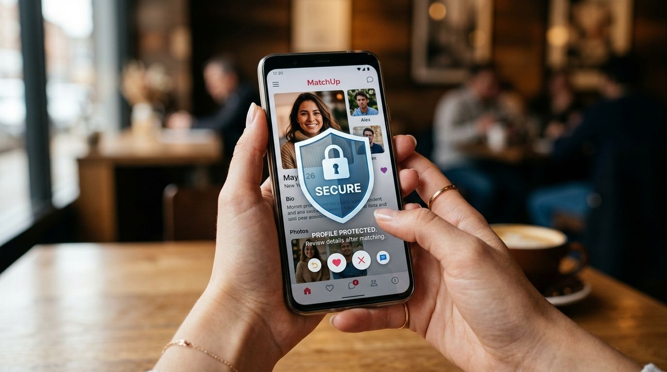 Utilisatrice vérifiant sur son smartphone les signaux d’alerte d’un site de rencontre à éviter